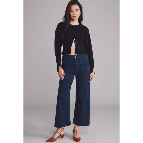 New Anthropologie The Colette Crop Wide-Leg Jeans Maeve Dark Blue 26 - Picture 3 of 10